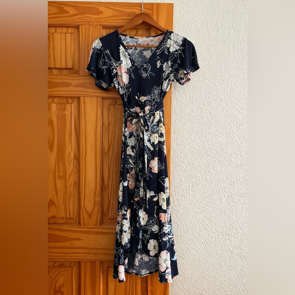 Chris & Carol Navy Floral Dress Asymmetrical skirt